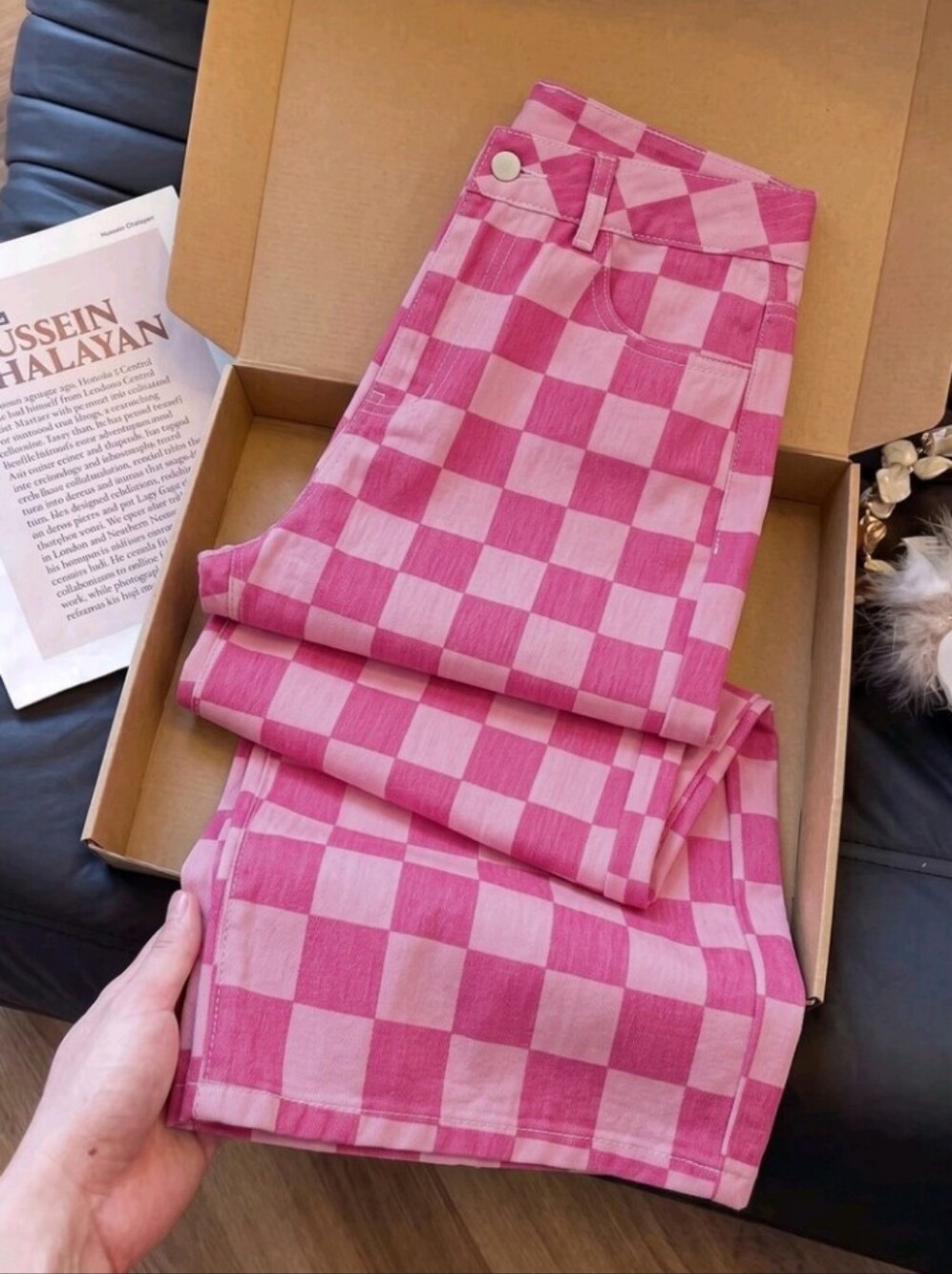 Women's Casual Checkerboard Print Denim Jeans
